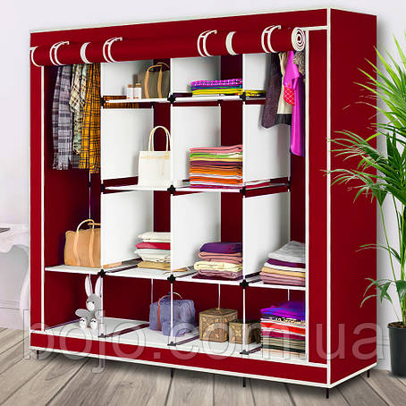 Універсальна складана каркасна шафа для одягу Storage Wardrobe 88165 на 4 секції, Темно-червоний (N-2), фото 1