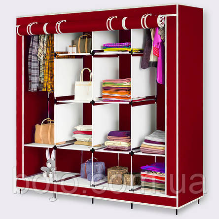 Універсальна складана каркасна шафа для одягу Storage Wardrobe 88165 на 4 секції, Темно-червоний (N-2), фото 3