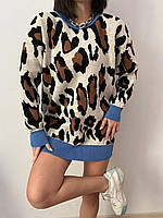 Вязанный женский удлиненный свитер леопардовой расцветки