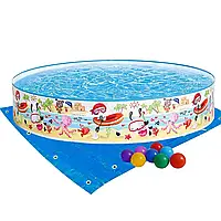 Бассейн детский каркасный бассейн детский с жесткими стенками Intex бассейн с шариками и подстилкой 152 х 25