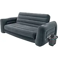 Надувной диван Intex 66552 - 3, 203 х 224 х 66 см. Флокированный диван трансформер 2 в 1, с электрическим