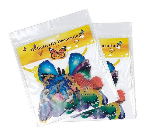 Метелики 3D об'ємні для декору різнокольорові на скотчі, Набір метеликів (12 шт/уп), фото 3