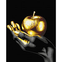 Картина по номерам 40х50 см. Золотое яблоко (Яблоко на ладони). Набор для рисования с золотыми красками