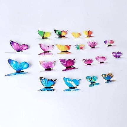 Метелики 3D об'ємні для декору різнокольорові на скотчі, Набір метеликів (12 шт/уп), фото 2