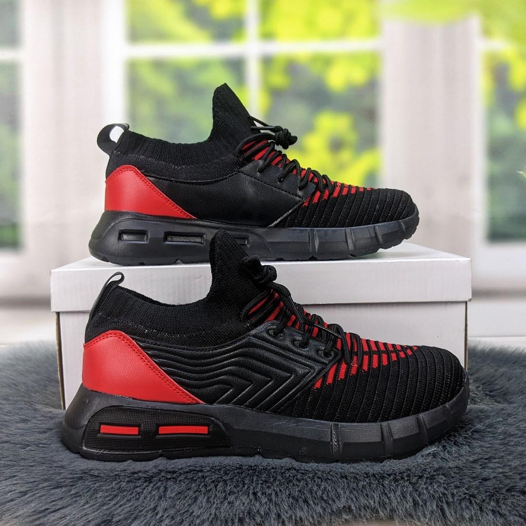 Кросівки підліткові чорні з червоним текстильні на пінковій підошві Канарейка 5331, фото 1