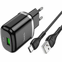 Мережевий зарядний пристрій HOCO N3 Special single port QC3.0 charger set(Type-C) 18W Black