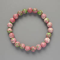 Браслет "Варисцит" (іміт. акрил) рожеві,білі та зелені кольори, гладка кулька d-8,5мм+- L-18см+- (стрейч)