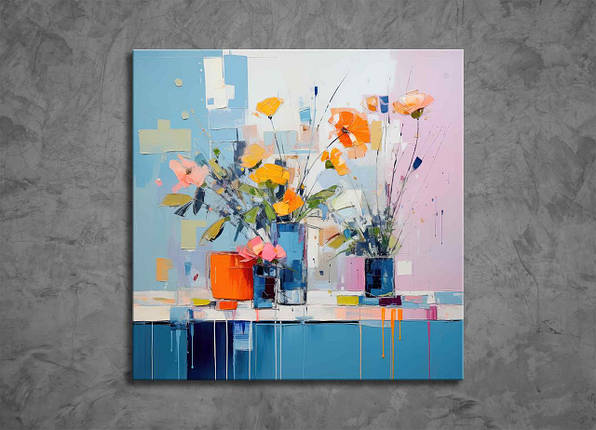 Абстрактний Букет Квітів Яскравий Настінний Декор Барвистий Букет Квіти у вазі Натюрморт Абстракція VE, фото 1