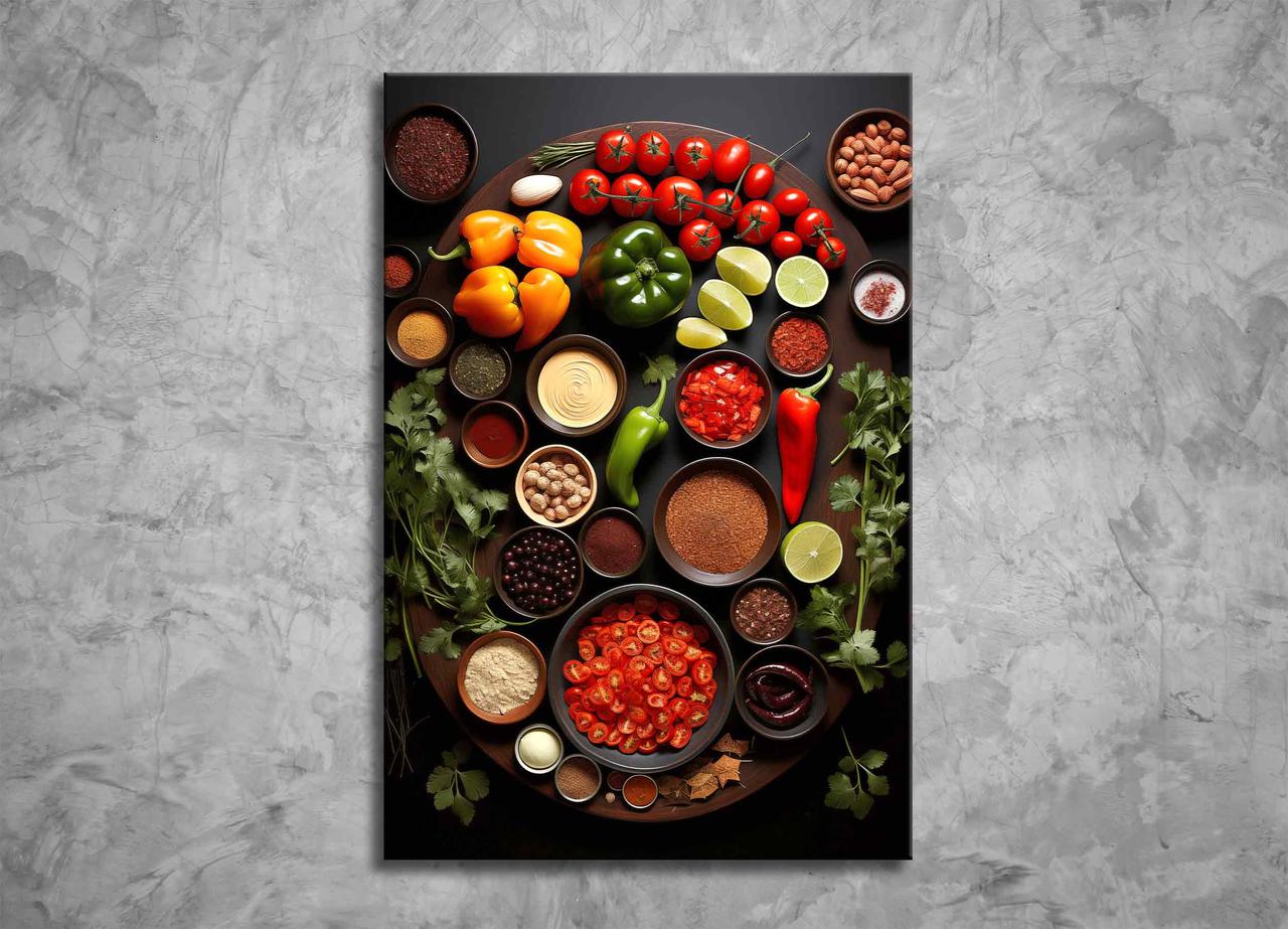 Картина Спеції Мексиканська Кухня Яскраві Овочі Помідори Перець Декор на Стіну для Кухні, Кафе та Ресторану VE
