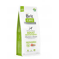 Сухой корм Brit Care Dog Sustainable Adult Medium Breed для собак средних пород, с курицей и насекомыми, 12 кг