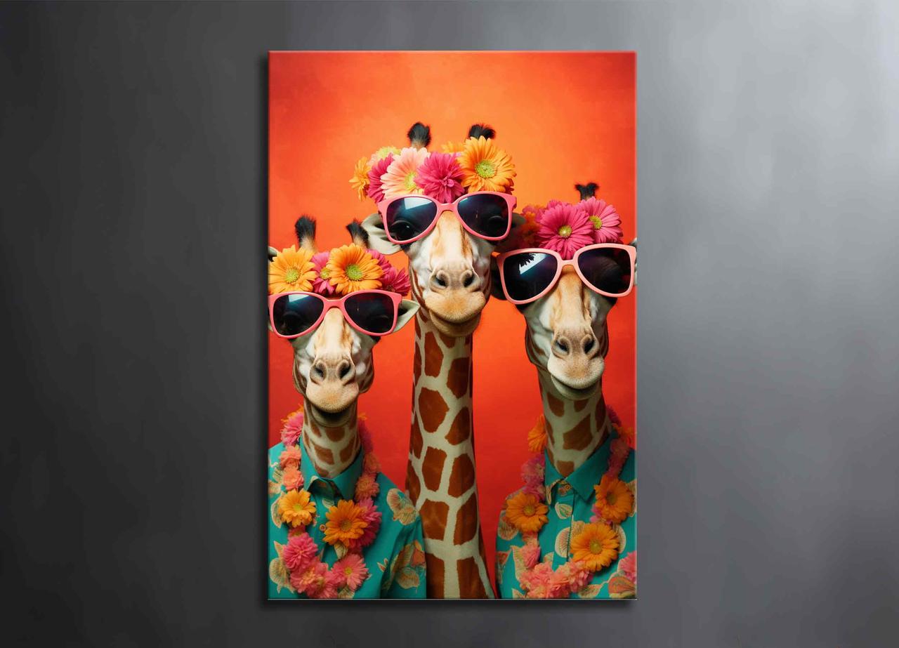 Картина Жирафи в Окулярах Яскравий Настінний Декор Веселі Тварини Позитивна Картина Креативна Ідея на Стіну VE