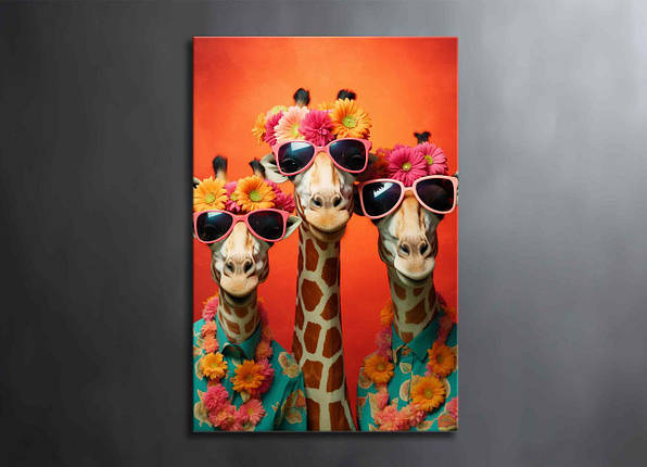 Картина Жирафи в Окулярах Яскравий Настінний Декор Веселі Тварини Позитивна Картина Креативна Ідея на Стіну VE, фото 1