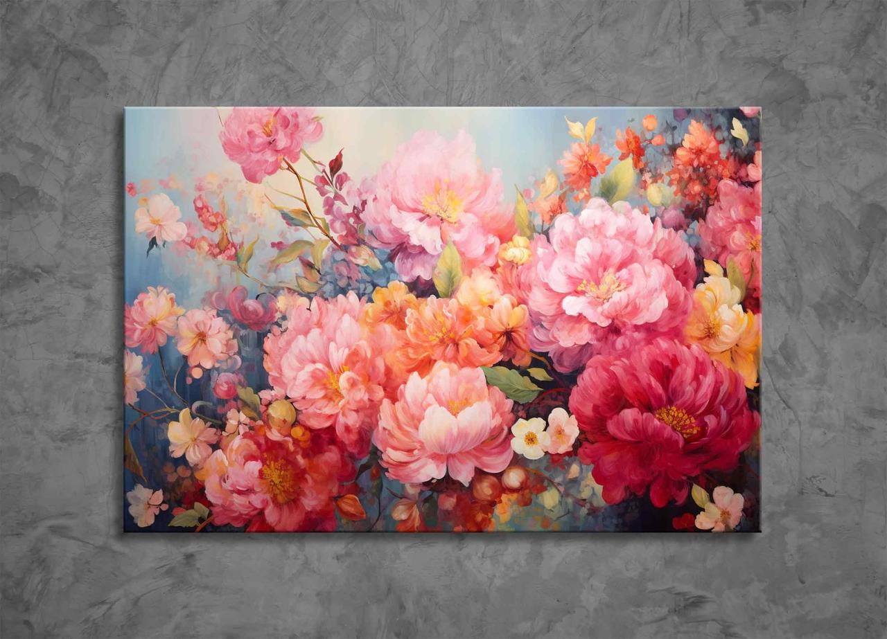 Картина Ніжні Півонії Великі Квіти Рожеві Квітковий Сад Букет Яскраві Квіти Стильний Настінний Декор Весняний VE