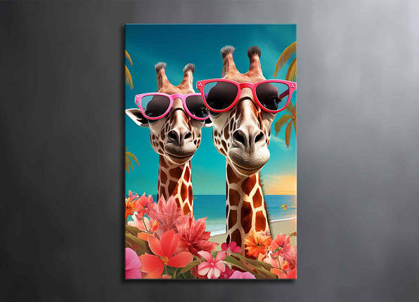 Картина Яскраві Жирафи в Окулярах Літній Декор Креативний Подарунок на Стіну Тварини Домашні Декорації VE, фото 1