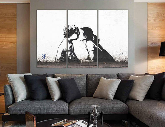 Картина Модульна Вуличне Графіті з 3 частин Відоме Мистецтво Бенксі Сучасний Настінний Декор Діти VE, фото 1