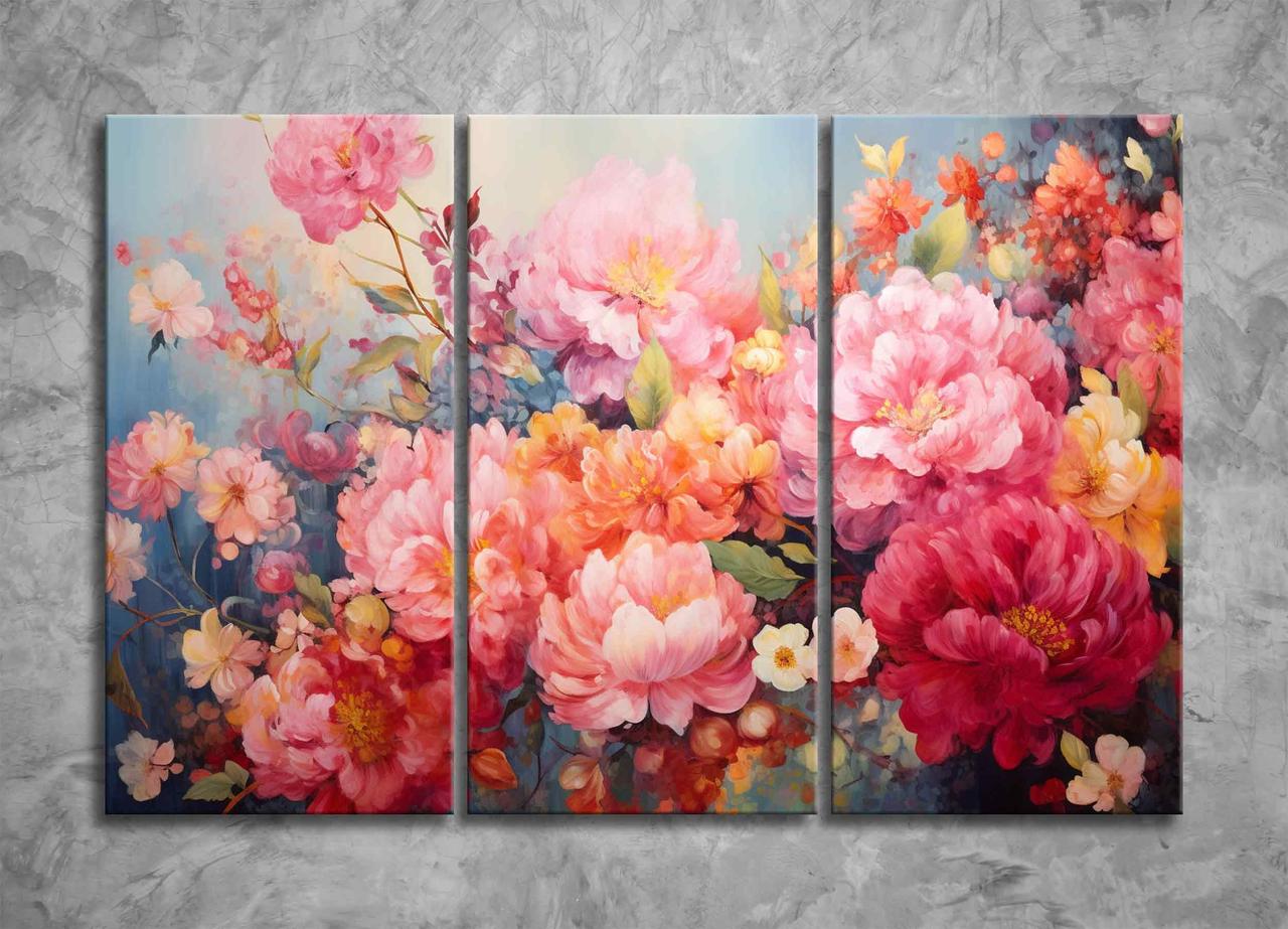 Картина Модульна з Яскравими Квітами Декор настінний Акварельні Квіти Ботанічний Сад Флористика Подарунок VE