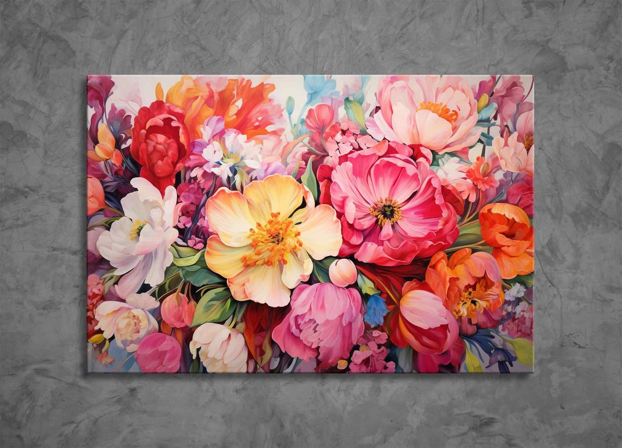 Картина Великі Яскраві Квіти Рожеві Квітковий Сад Букет Квіти Стильний Настінний Декор Весняні Ніжні Півонії