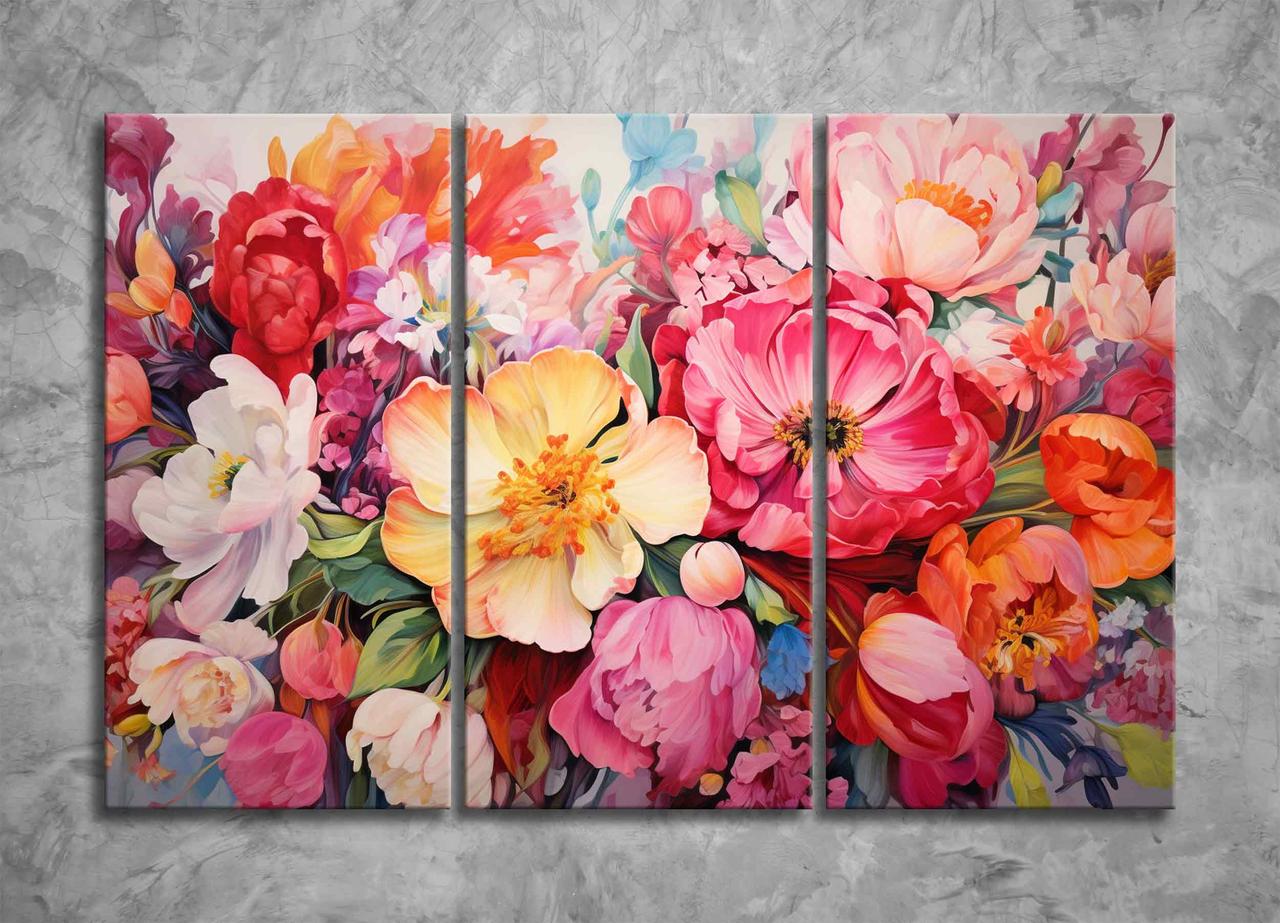 Картина Акварельні Квіти Модульна з Яскравими Квітами Декор настінний Ботанічний Сад Флористика Подарунок VE