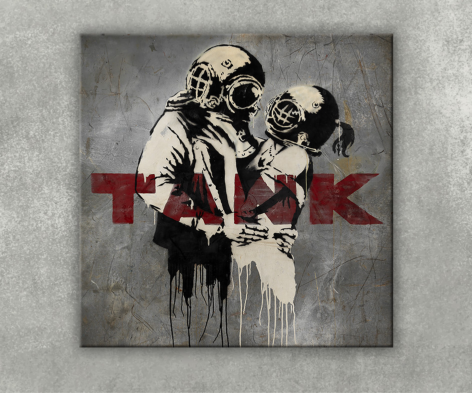 Картина Пара, що обіймається Відома Картина Бенксі Романтичний Декор на Стіну Сучасне Мистецтво Кохання VE