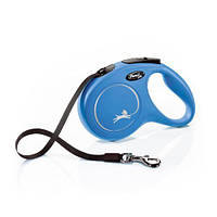 Поводок-рулетка Flexi New Classic для собак, с лентой, размер M 5 м / 25 кг (синяя) LE 114477-99