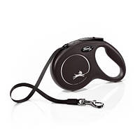 Поводок-рулетка Flexi New Classic для собак, с лентой, размер M 5 м / 25 кг (чёрная) LE 114478-99