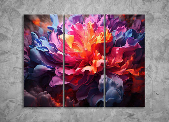 Модульна Картина з Абстрактною Квіткою Яскравий Великий Півонія Декор на Стіну з 3 частин VE, фото 1