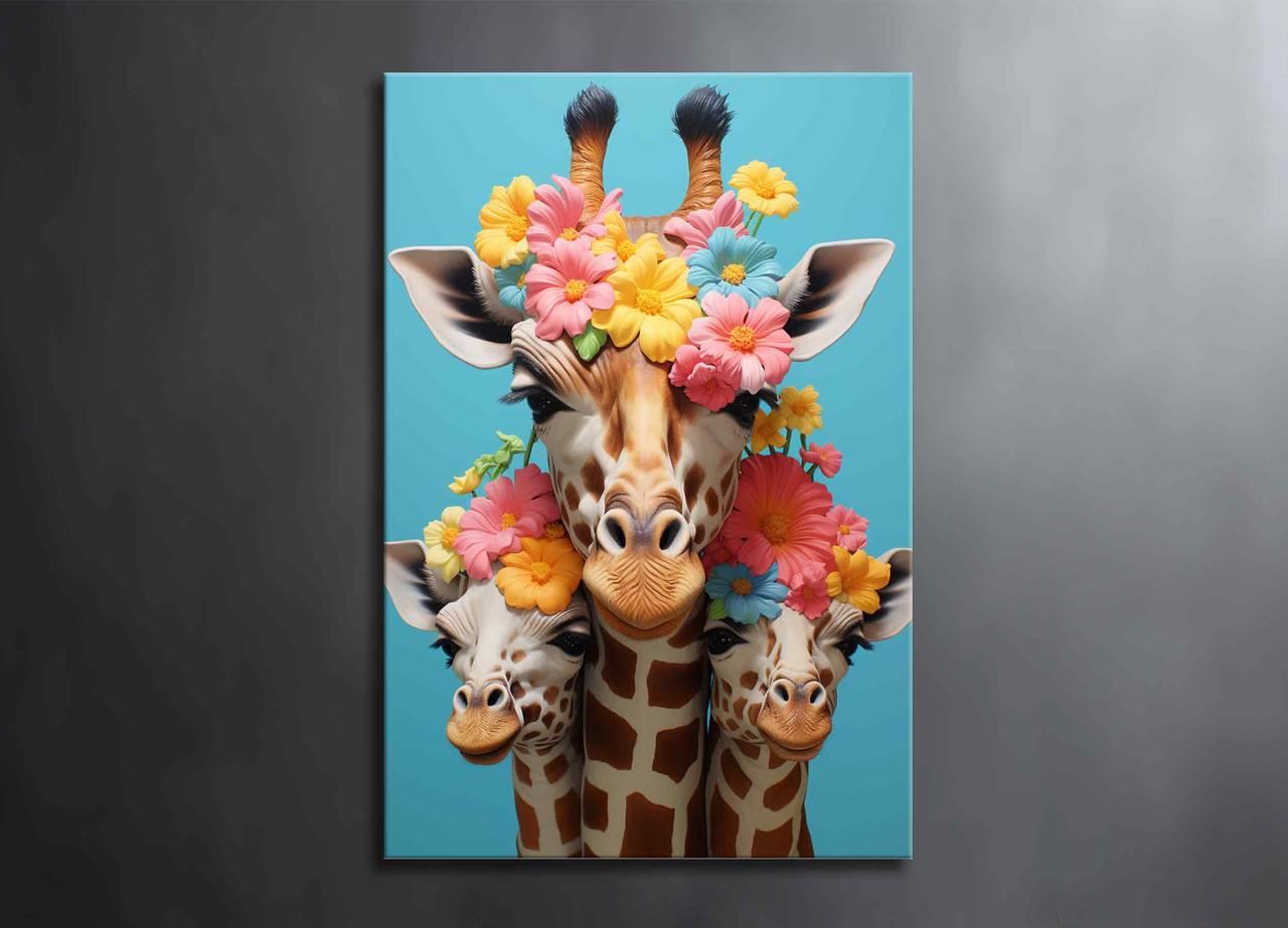 Картина Яркие Жирафы на Стену Веселый Арт Летний Настенный Декор Креативный Подарок  Животные Декорации