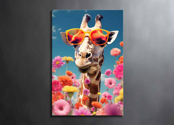 Картина Жирафа в Окулярах Яскравий Веселий Арт Настінний Декор Тварини Позитивна Картина Креативна Ідея на Стіну, фото 1