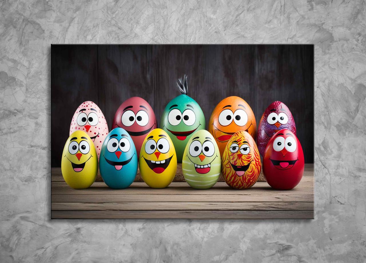 Картина Барвисті Різнокольорові Яйця Емодзі Смайли Веселий Арт на Стіну Яскраві яйця Яскравий Декор на Кухню VE