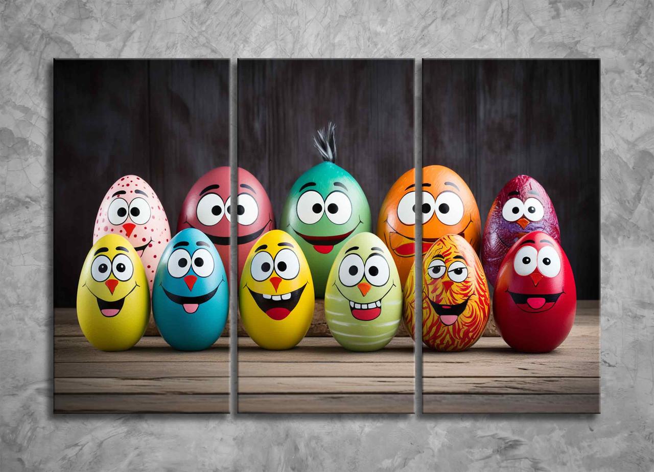 Модульна Картина Барвисті Різнокольорові Яйця Пасхальний Настрій Яскравий Декор на Емодзі Кухню Смайли Арт VE