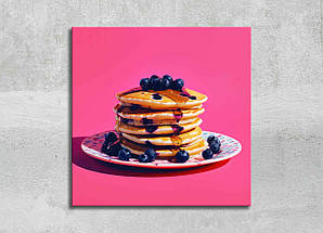 Картина Панкейки з Чорниці Яскрава Картина Млинці Мед на Кухню Рожевий Настінний Декор Картина Їжа на Стіну VE, фото 3