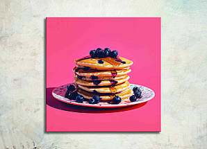 Картина Панкейки з Чорниці Яскрава Картина Млинці Мед на Кухню Рожевий Настінний Декор Картина Їжа на Стіну VE, фото 4