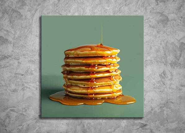 Картина Панкейки з Медом Яскрава Картина Млинці на Кухню Зелений Декор на стіні Картина Їжа на Стіну VE, фото 1