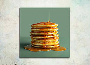 Картина Панкейки з Медом Яскрава Картина Млинці на Кухню Зелений Декор на стіні Картина Їжа на Стіну VE, фото 2
