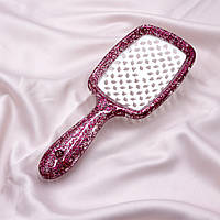 Массажная расческа для волос, продувная щетка для волос розовая с блестками пластик, масажка 20*8см топ
