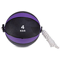 Мяч медицинский Tornado Ball Zelart на веревке FI-5709-4 4кг черный-фиолетовый kl