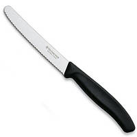 Нож кухонный Victorinox SwissClassic 11см, серрейтор, скругленный, черный