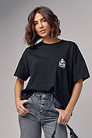 Женская футболка oversize с вышивкой - черный цвет, L