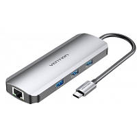 Концентратор Vention USB3.1 Type-C --> HDMI/USB 3.0x3/RJ45/SD/TF/PD 100W Hub 8-in TOKHB e