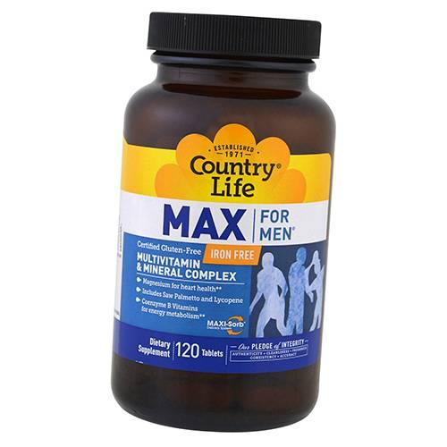 Витаминный комплекс для мужчин без железа Max For Men Iron Free Country Life 120таб (36124007) .Хит! - фото 1 - id-p2138062840