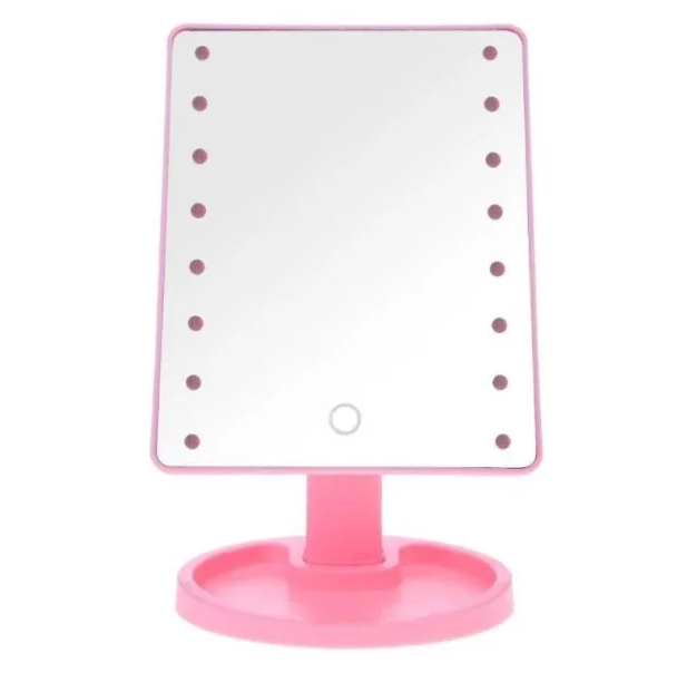 Настольное зеркало с подсветкой HLV Large 16 LED Mirror 5308 Pink ON, код: 8381091 - фото 1 - id-p2141475433