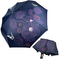 Зонтик женский полуавтомат антиветер Toprain складной с цветами 9 спиц Темно-синий (60496)
