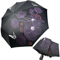 Зонтик женский полуавтомат антиветер Toprain складной с цветами 9 спиц Черный (60500)