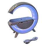 Кольорова бездротова зарядна станція-нічник G-240 з функцією Bluetooth колонки з імітацією сонячного світла, фото 4