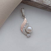 Підвіска срібна із золотою напайкою білою перлиною та цирконами