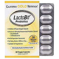 Пробиотики LactoBif, Probiotics, California Gold Nutrition, 30 млрд КОЕ, 60 овощных капсул TR, код: 5531108