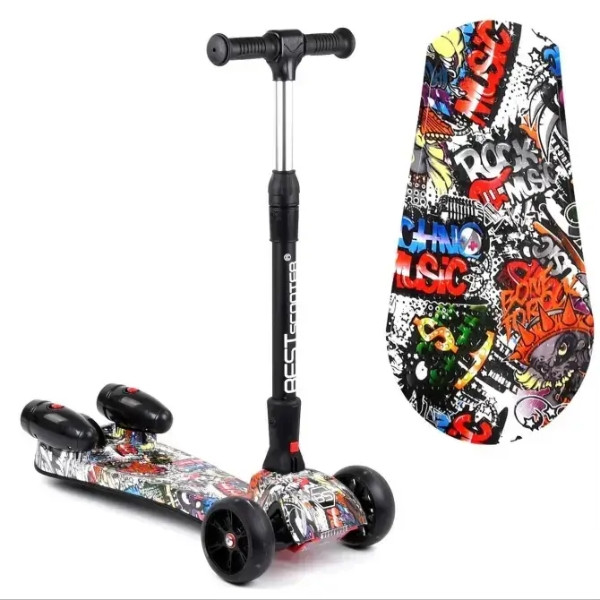 Самокат триколісний з парогенератором та музикою, складне кермо Best Scooter MAXI Кольорові графіті, фото 1
