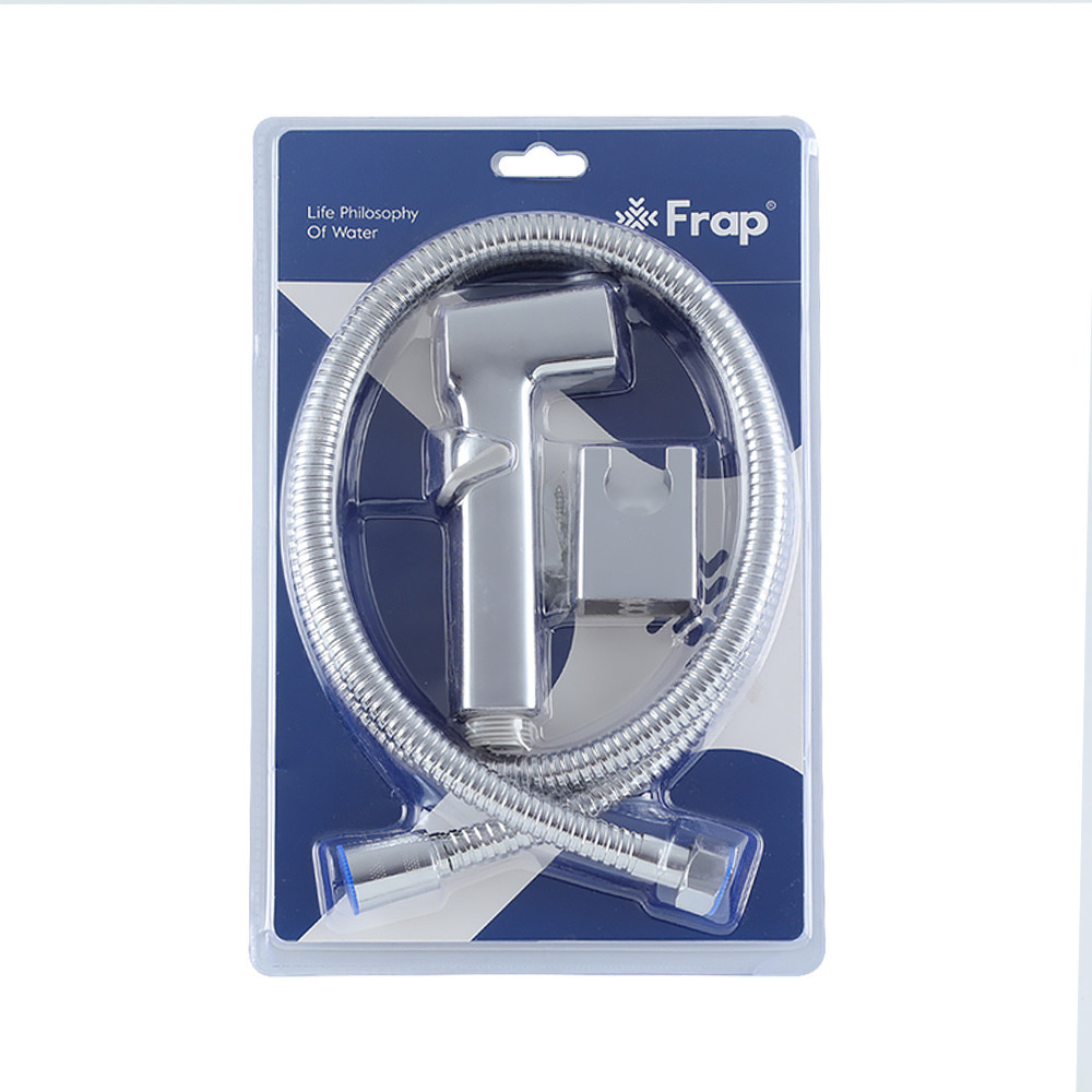 F022 комплект лійка гігієнічна (регул. тиску) + шланг блістер (хром) {30/1}, фото 1