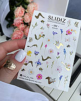 Слайдеры весенние для ногтей Slidiz 192 цветы, растения, фольга, наклейки для дизайна ногтей, маникюра.