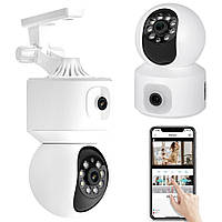 Двойная камера видеонаблюдения с креплением, Wi-Fi и Zoom 4х, V380 / Поворотная видеокамера с ночным видением